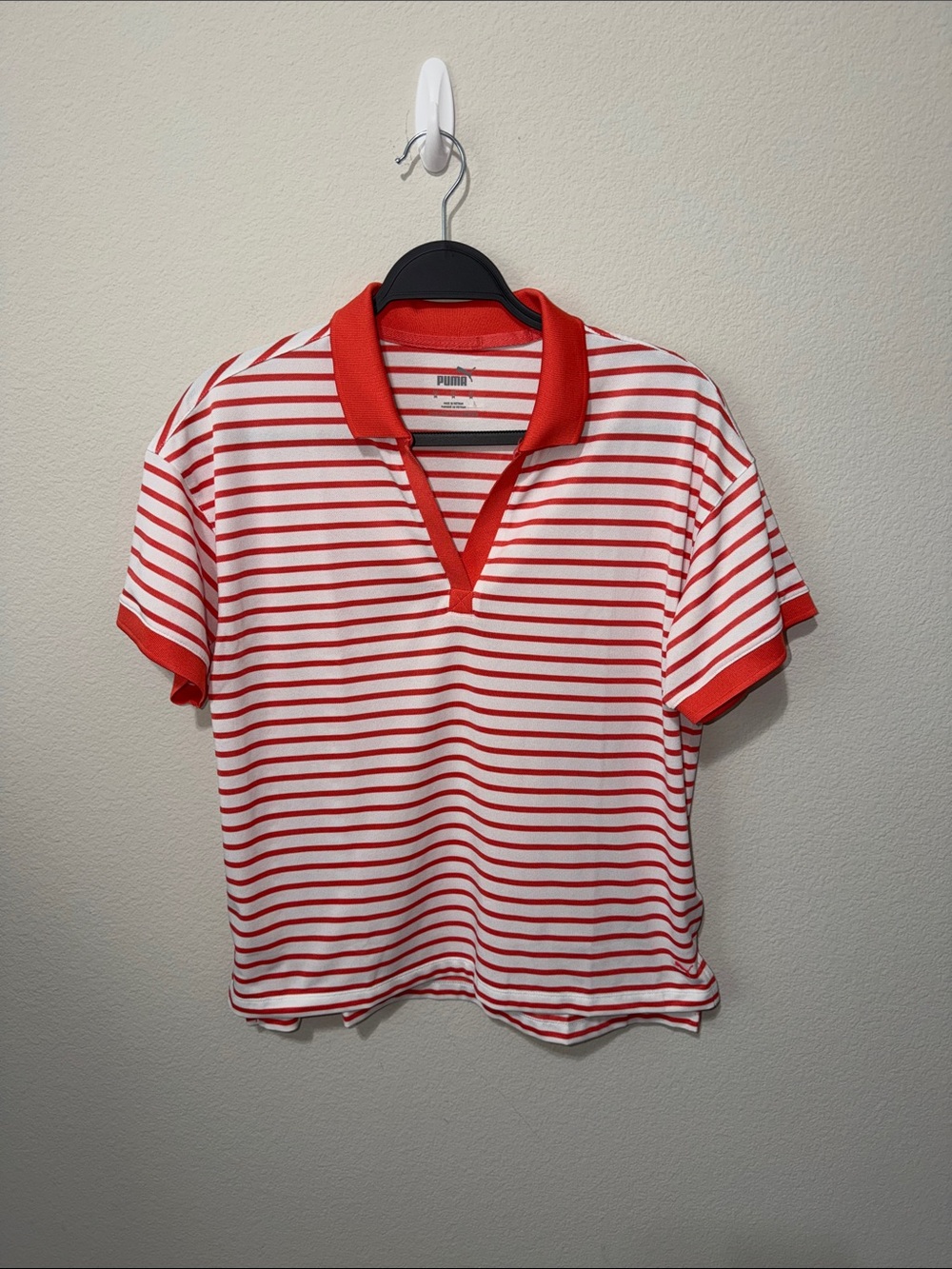 NWOT Puma coral  and White Striped Polo Shirt